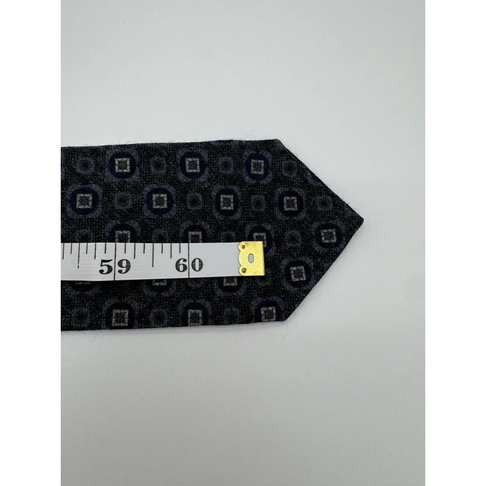Pavesi Italy Wool Tie Gray Blue Geometric Squares Pattern Textured Necktie